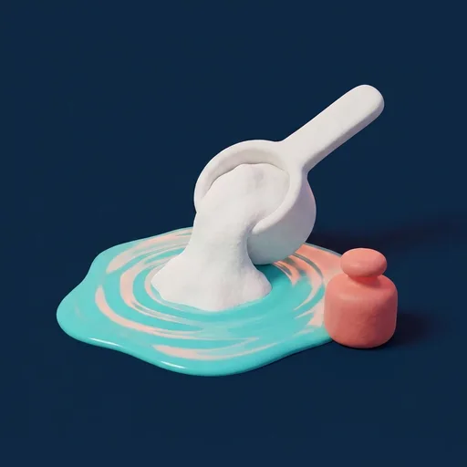 Clay-Illustration: Messbecher mit exakt abgewogenem Pflegemittel