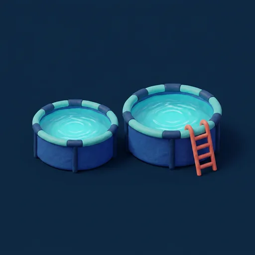 Clay-Illustration: Zwei Aufstellpools unterschiedlicher Größe nebeneinander